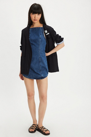Mara Denim Mini Dress by Free People in Dark Wash, Size: US 8
