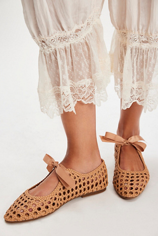 Tied With A Bow Woven Flats by Intentionally Blank at Free People in Tan, Size: US 9