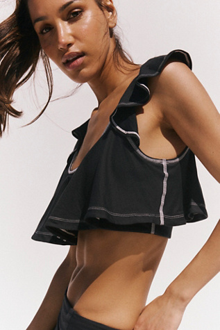 Off Duty Flounce Tank Top at Free People in Black, Size: Small