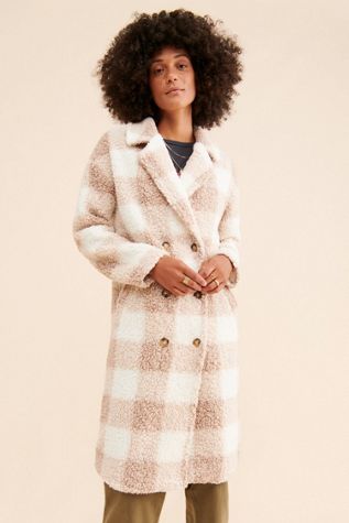 Saylor Sarina Sherpa Plaid Overcoat