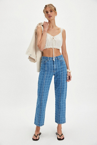 Damson Madder Tovie Laser Check Jeans at Free People in Blue, Size: US 10