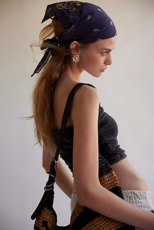 Crawford Embroidered Hair Scarf at Free People in Classic Navy & Gold