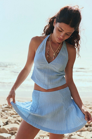 Drew Pucker Check Skirt Set par free-est en Eau Glacée, pour femme taille: XS chez Free People