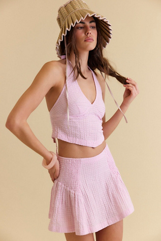 Drew Pucker Check Skirt Set by free-est at Free People in Pink, Size: XL