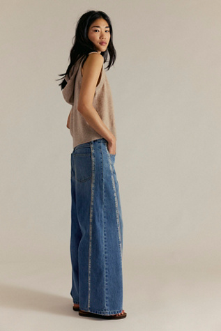 We The Free On The Edge Selvedge Wide-Leg Jeans at Free People in Medium Wash, Size: 28