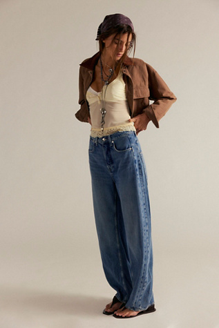We The Free Truro Baggy Puddle Jeans at Free People in Water Stoned Blue, Size: 25