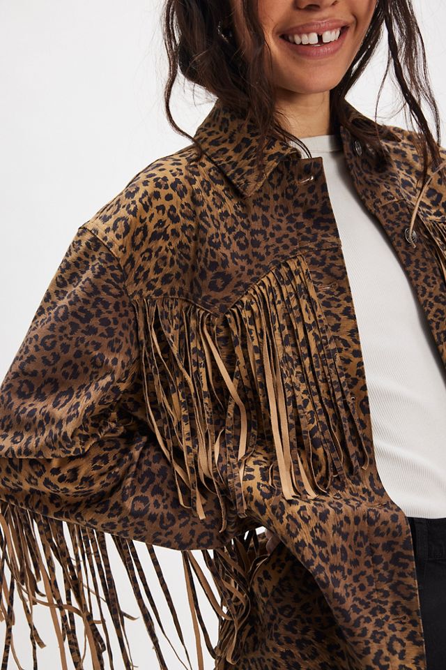 We The Free Fringe Out Vegan Suede Animal Print Jacket #2