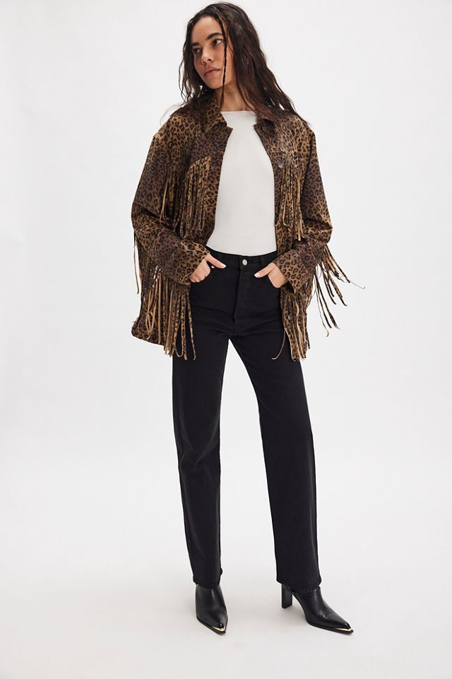 We The Free Fringe Out Vegan Suede Animal Print Jacket #3