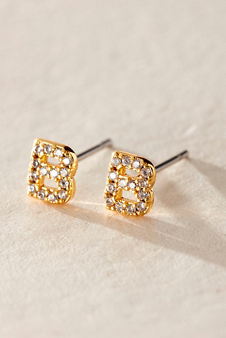 Brenda Grands Shiny Initial Stud Earrings at Free People in Gold