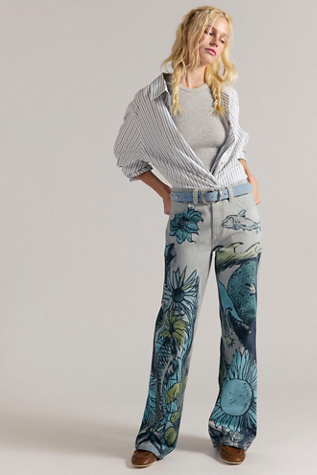 We The Free Tinsley Printed Jeans at Free People in Grey, Size: 29