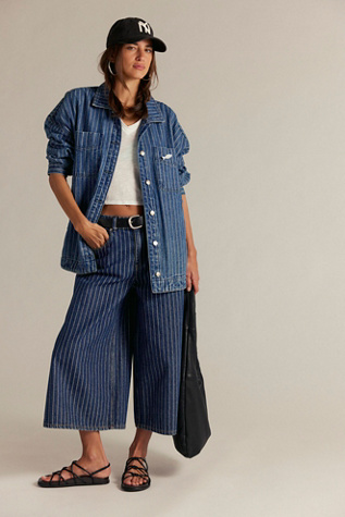 We The Free Madison City Pinstripe Denim Jacket at Free People in Blue, Size: S
