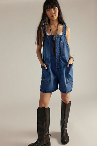 We The Free Set It Off Long Shortalls at Free People in Dark Wash, Size: XS