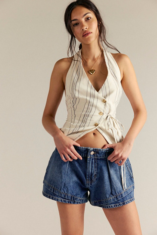 CRVY Low Ryder Shorts by We The Free at Free People in Dark Wash, Size: 32