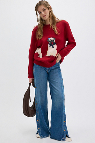House of Sunny Puppy Love Crew Sweater at Free People in Red, Size: S