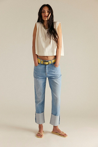 We The Free Isabelle Slim Cuffed Jeans at Free People in Light Wash, Size: 32