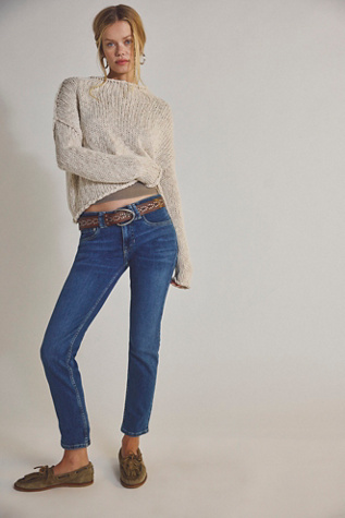 We The Free Oracle Low-Rise Slim Straight Jeans at Free People in Dark Wash, Size: 29