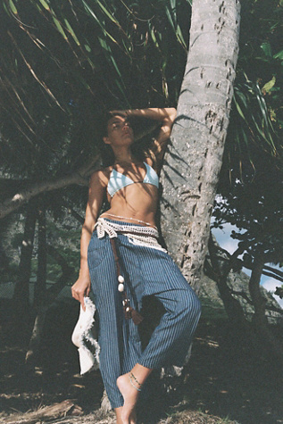 We The Free Lunan Crop Striped Harem Jeans at Free People in Dark Wash, Size: L