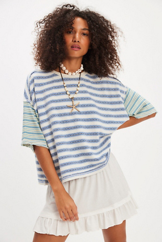 We The Free Summer Stripe Tee at Free People in Blue, Size: XS