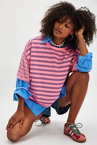 We The Free Summer Stripe Tee at Free People in Pink, Size: S
