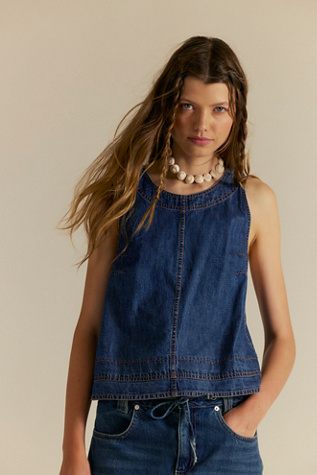 We The Free Crossroads Denim Tank Top at Free People in Blue, Size: L