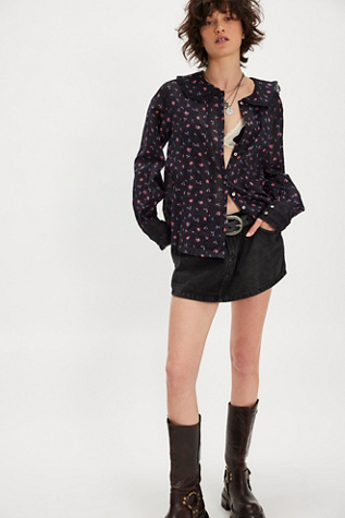 Emmeline Button-Down Blouse at Free People in Black, Size: XS