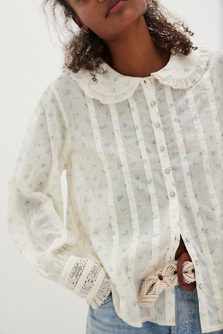 Emmeline Button-Down Blouse by Free People in Blue, Size: M