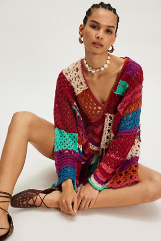 Poncho Sweater Jacket at Free People in Jewel Combo, Size: XL