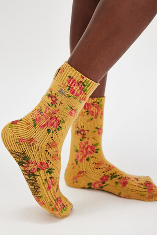 Magnolia Pearl Floral Lil Dipper Socks at Free People in Yellow