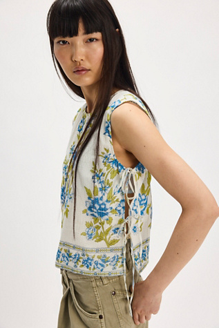 Faded Gardens Printed Tank Top at Free People in Ivory Combo, Size: XL