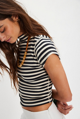 We The Free Lola Striped Tee at Free People in Black, Size: L