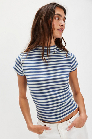 We The Free Lola Striped Tee at Free People in Blue, Size: L