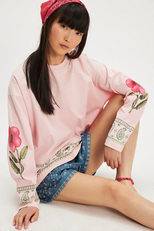 Found Folklore Embroidered Long Sleeve at Free People in Pink, Size: L