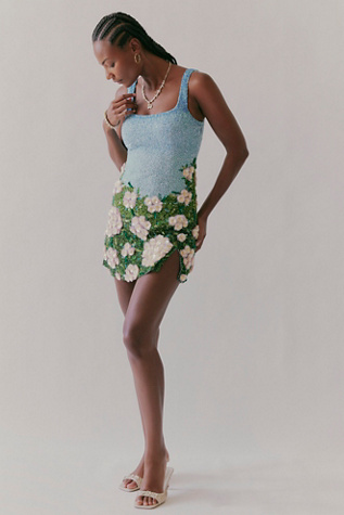 La Fuori Hydrangea Haven Embroidered Mini Dress