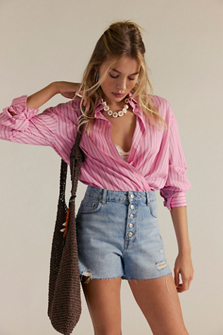 We The Free Angelika Denim Mid Thigh Shorts