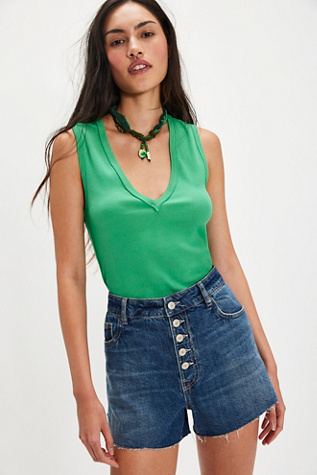 We The Free Angelika Denim Mid-Thigh Shorts at Free People in Dark Wash, Size: 24