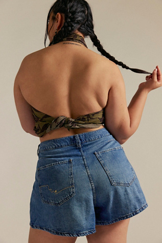 CRVY Moon Sign Pleated Shorts by We The Free at Free People in Medium Wash, Size: 26