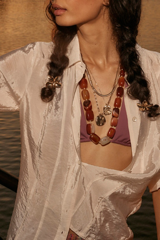 Zephyr Stone Necklace par Free People en Natural With Ivory, pour femme