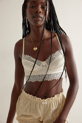 For Love & Lemons x FP Gingham Longline Bra at Free People in Yellow, Size: XL