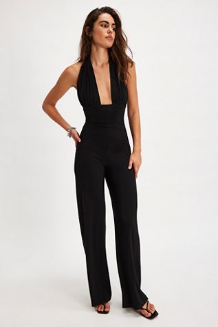 Norma Kamali Cross Halter Straight Leg Jumpsuit