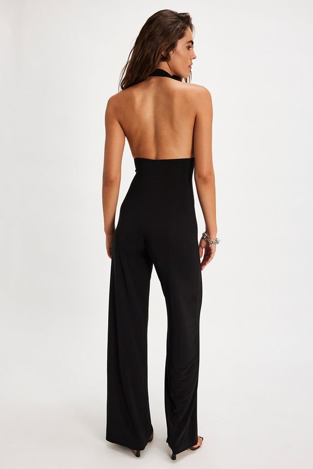 Combinaison à jambes droites et col halter croisé Norma Kamali #1