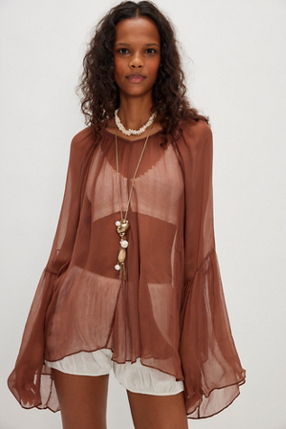 Margaret Chiffon Top at Free People in Umber Earth, Size: Medium