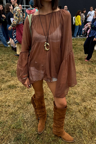 Margaret Chiffon Top at Free People in Umber Earth, Size: Medium