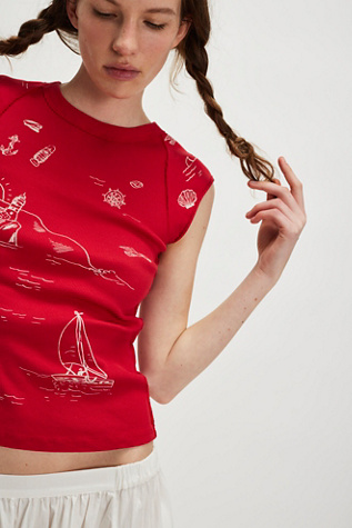Nautical Doodle Tee by Ragabond at Free People in Red, Size: S