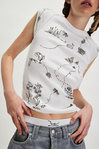 Garden Doodle Tee by Ragabond at Free People in White/Brown, Size: XS