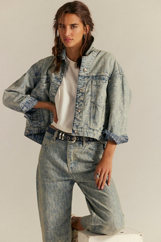 We The Free Opal Swing Jacquard Denim Jacket at Free People in Blue, Size: XS