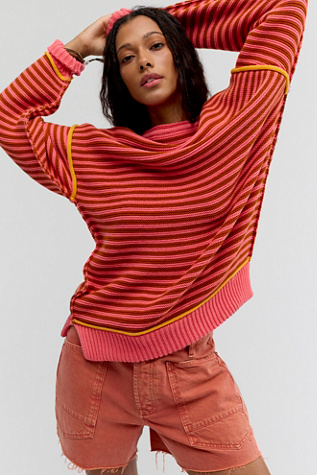We The Free Asher Pullover at Free People in Coral Combo, Size: Small