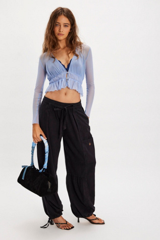 Costa Linen Solid Pants by Free People in Black, Size: L