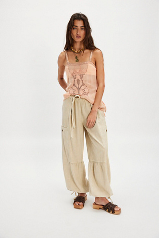 Costa Linen Solid Pants by Free People in Tan, Size: XS