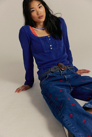 We The Free Lorelai Long Sleeve at Free People in Twilight Blue, Size: XL