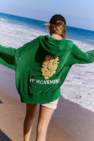 Sprint To The Finish Terry Zip-Up Top by FP Movement at Free People, Heritage Green Combo, XS